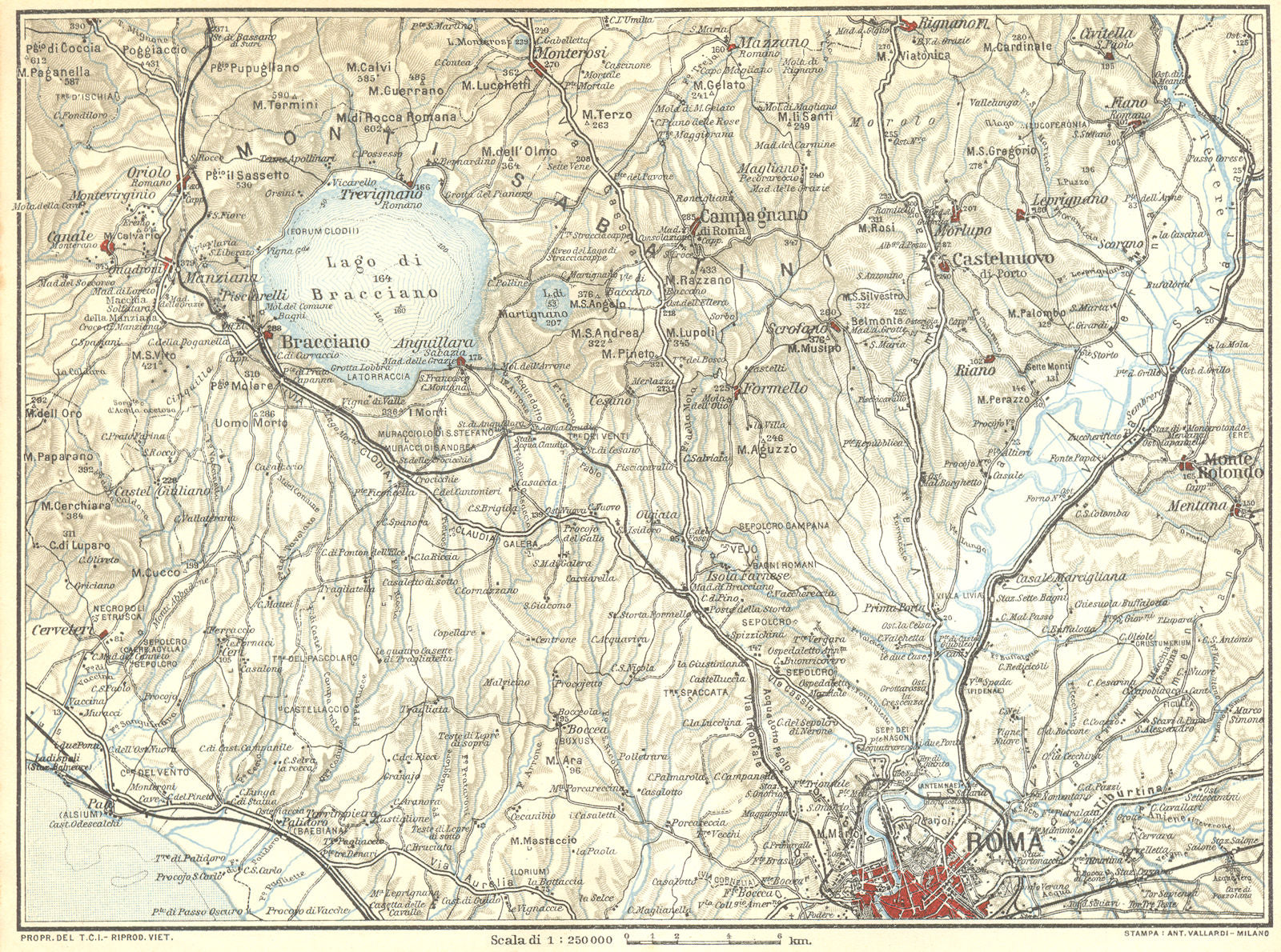 ROME. Latium North of Rome 1925 old vintage map plan chart